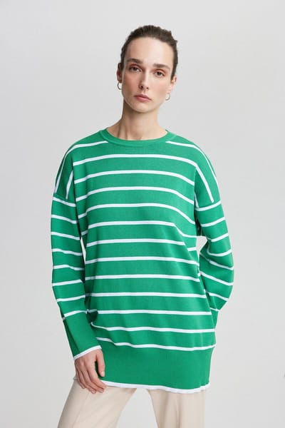 Touché Privé - Gestreepte gebreide trui - Groen - Dames