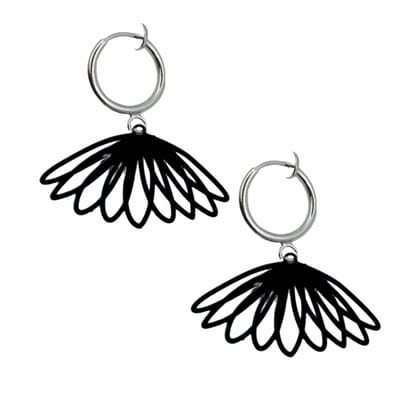 Klem oorbellen-Zwart-Zilverkleur-Kleine waaier-geen gaatje-Charme bijoux