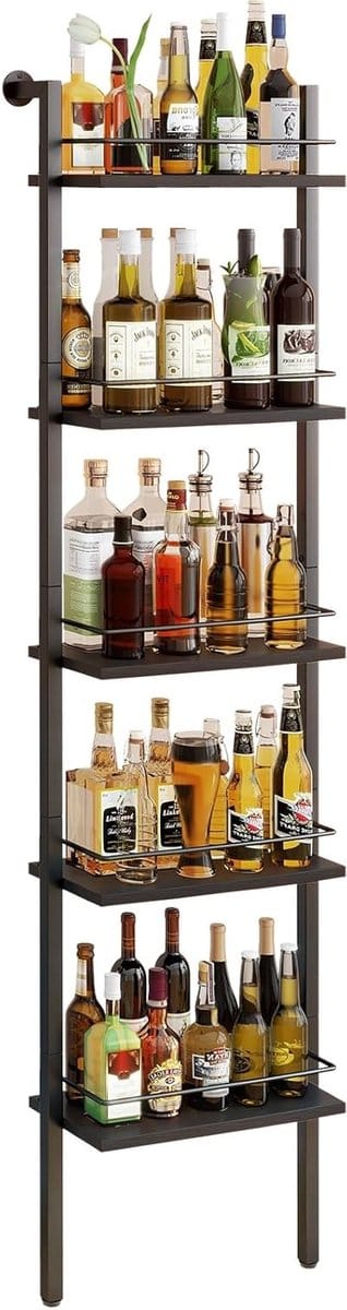 Vrijstaand 5-laags Wijnrek met Hekken - Wandgemonteerde Houder voor Drankflessen