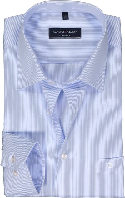 CASA MODA comfort fit overhemd - twill - blauw gestreept - Strijkvriendelijk - Boordmaat: 39
