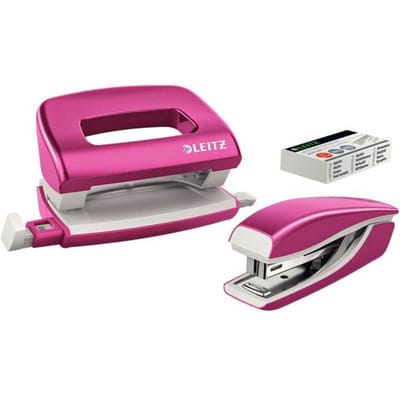 Leitz WOW Metalen Mini Nietmachine en Perforator Set - Inclusief Nietjes - Roze Metallic - Ideaal Voor Thuiskantoor/Thuiswerkplek
