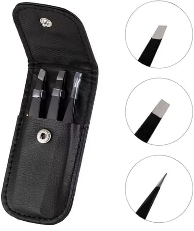 pincet set - Epileer set - 3-delig set - 3 pinnetjes - Verschillende soorten - In een hoesje - Zwart - RVS - Epileren 0 Splinter verwijderen - CHPN