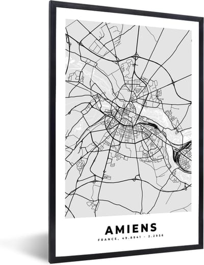 Fotolijst incl. Poster - Frankrijk - Amiens - Stadskaart - Plattegrond - Kaart - 40x60 cm - Posterlijst