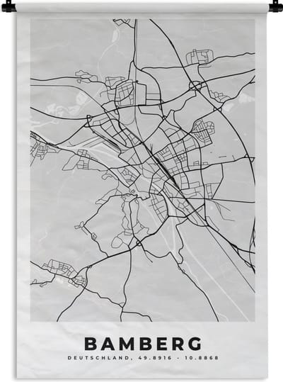 Wandkleed - Wanddoek - Kaart - Bamberg - Duitsland - Plattegrond - Stadskaart - 120x180 cm - Wandtapijt