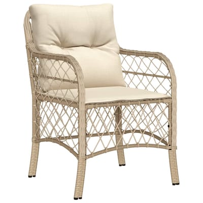 vidaXL - 3-delige - Bistroset - met - kussens - poly - rattan - beige