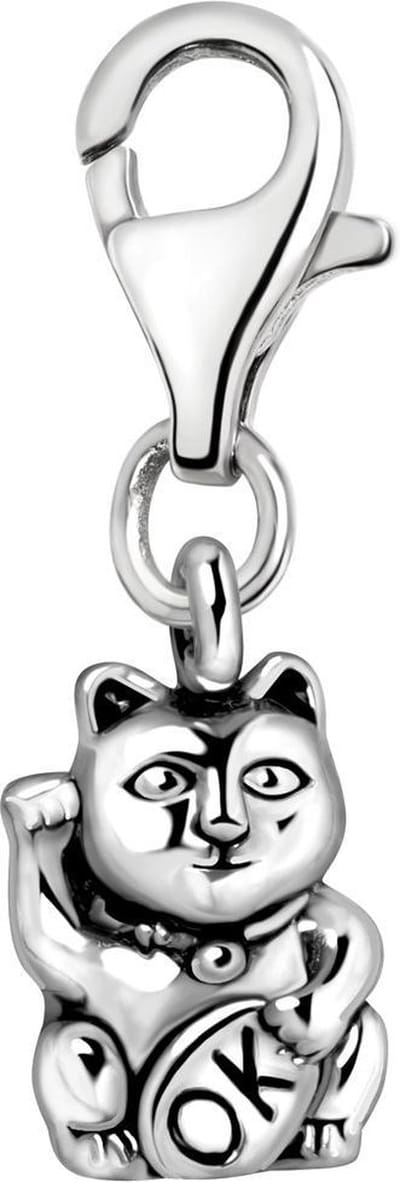 Quiges – Charm – Hanger - 3D Aziatische Kat - Verzilverd - karabijnslot - geschikt - voor - Bedelarmband - QHC143