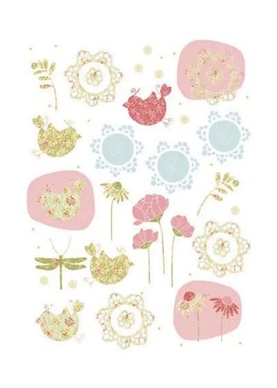 Muursticker - Patchwork - Bloemen en Vogels - Zelfklevend - Muurdecoratie - Stickers - 50 x 70 cm - Komar
