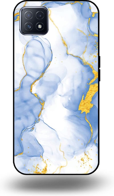 Smartphonica Telefoonhoesje Geschikt voor OPPO A53 5G / A72 5G / A73 5G met Lichtblauw Goud Marmer Opdruk - TPU Backcover Case Lightblue Gold Marble Design geschikt voor Oppo A53 5G;Oppo A72 5G;Oppo A73 5G