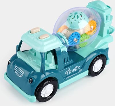 Gear Truck - Speelgoed bouwvoertuig met licht en kan rijden - draaiende tandwielen en maakt geluid -vrachtwagen - betonmixer (incl. batterijen)