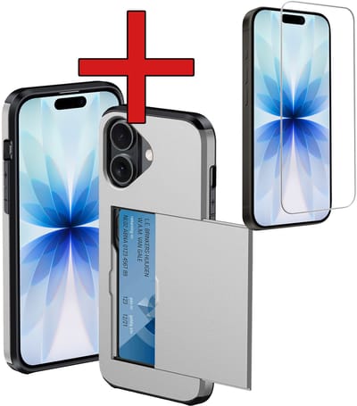 Hoesje Geschikt voor iPhone 17 Hoesje Met Pasjeshouder Hard Case Met Kaarthouder Met Screenprotector - Hoes Geschikt voor iPhone 17 Hoesje Pashouder Case - Grijs