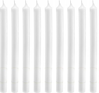 Luxe kwaliteits gekleurde lange dinerkaarsen 2.1 cm x 28 cm Wit 18 stuks 10 branduren