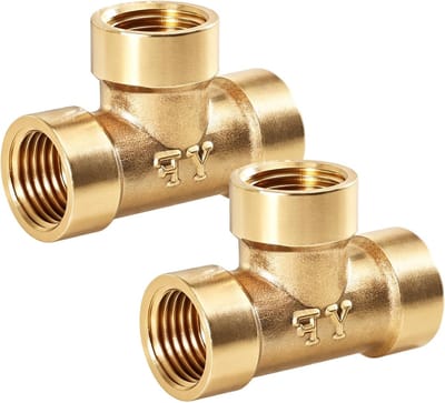 Tee 90° Fitting 1/4 inch, 2-delige Messing T-stuk met Vrouwelijke Draadverbinding voor Water, Lucht en Olie