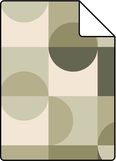 Proefstaal ESTAhome behang cirkels in Bauhaus stijl vergrijsd groen en beige - 26.5 x 21 cm - 130940-S