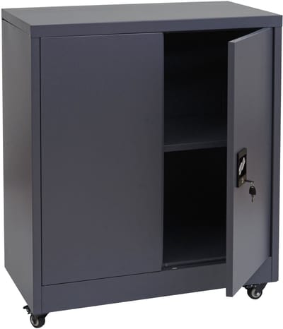 Archiefkast MCW-O50, bureaukast stalen kast met wielen, 2 deuren afsluitbaar, staal 98x80x40cm ~ donkergrijs