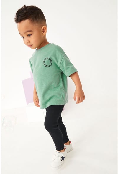 Next - Jongens - T-shirt van 100% katoen met korte mouwen en legging - Groen