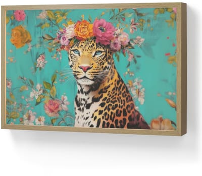 Wandlamp 60x40 cm - Oplaadbaar - Luipaard - Bloemen - Kroon - Wandlampen binnen woonkamer - Slaapkamer lamp - Decoratieve nachtlamp - Vloerlamp draadloos