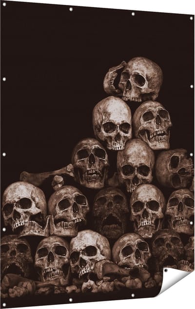 Gards Tuinposter Schedels - Doodshoofden - Doodskoppen - 120x160 cm - Tuindoek - Tuindecoratie - Wanddecoratie buiten - Tuinschilderij