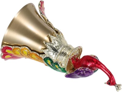 Metalen Handbel - Oproepbel Decoratie - Service Melden - Uniek Pauwenmotief - 11 cm Lengte - Veelkleurig