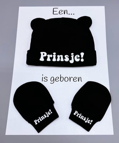 kraamcadeau brievenbus - baby muts - baby handschoenen - rechtstreekse verzending - geboorte - prinsje
