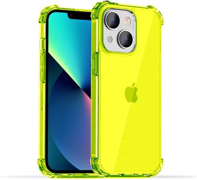 Smartphonica iPhone 13 transparant shockproof siliconen hoesje met stootrand - Neon Geel geschikt voor iPhone 13