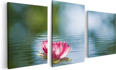 Artaza Canvas Schilderij Drieluik Roze Lotusbloem Op Het Water - 120x60 - Foto Op Canvas - Canvas Print