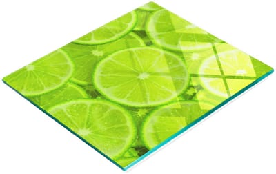 Keuken serveerplank van gehard glas met limoengroen design, 60x52 cm