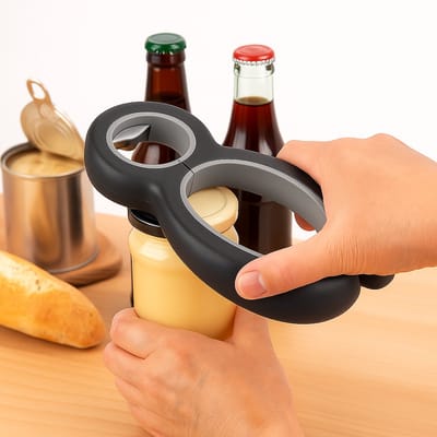 6-in-1 Opener I Multifunctionele Opener I Keuken Hulp opener I Pot I  Fles I Bier I Zak I Doppen I Zwart/Grijs