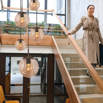 Hanglamp Bollique 2730CA, hoogteverstelbaar, cacao metalen/glas designlamp van Steinhauer voor binnen, geschikt voor E27 lichtbronnen en dimbaarheid