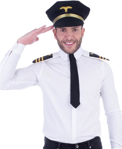 Verkleed set piloot - 3-delig - volwassenen - piloten - verkleedaccessoires - Pilotenpet - stropdas - schouderstukken