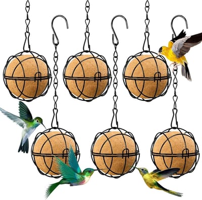 6-delige metalen hangende vogelvoederbak - vogelvoederhuisje - Met haken - Geschikt om buiten op te hangen - Zwart