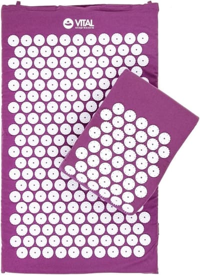Acupressuurset Vital: acupressuurmat (72 x 42 cm) & acupressuurkussen, incl. tas, voor zelfmassage, ontspanning, bevordering van de doorbloeding (aubergine)