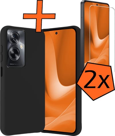 Hoes - Met 2x Screenprotector - Geschikt voor OPPO A79 - Sterk & Shockproof - Back Cover - Siliconen Case - Telefoon Hoes - Zwart
