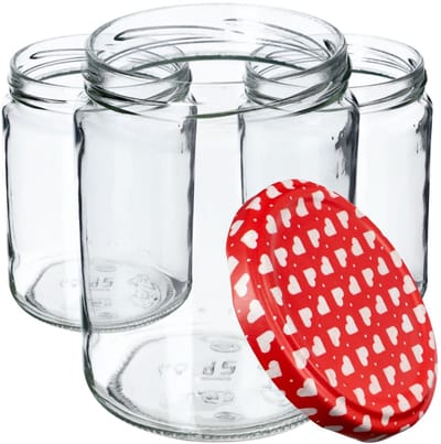KADAX Weckpotten, 540 ml, inmaakpotten voor schroefdeksel, jampot, voorraadpot, conservenglas, ronde glazen (hart, 8 stuks)