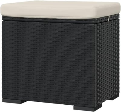 Buiten Hocker - Voetenbankje Tuin - Ontspannen Buiten - Machinewasbaar Kussen - 40x30x40 cm - Zwart