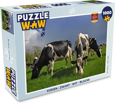 Puzzel Koeien - Zwart - Wit - Blauw - Legpuzzel - Puzzel 1000 stukjes volwassenen