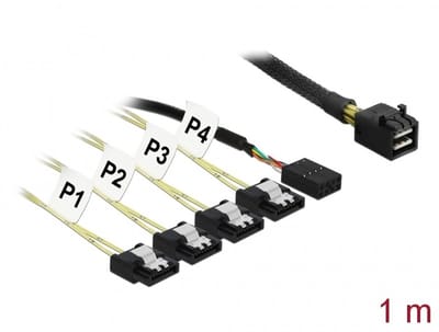 Delock Cable Mini SAS HD SFF-8643 > 4 x SATA 7 pin Reverse + Sideband 1 m
