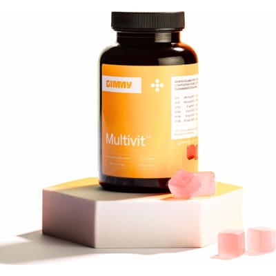 GIMMY Multivit - Multivitamine supplementen - geen capsule, poeder of tablet - Voor kinderen en volwassenen - Vitamine A, C, D, E, B complex (B12, foliumzuur, B6,...) & zink - Vegan, Suikervrij & natuurlijk - ontwikkeld door apothekers - 60 gummies