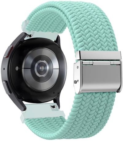 Bandz Hoogwaardig gevlochten bandje met klemsluiting geschikt voor Garmin Vivoactive 6 / 5 / 3 / Vivomove / 3 / HR / Style / Luxe / Sport / Trend / Forerunner 645 / 570 / 245 / 170 / 165 / 70 / 55 / Venu / SQ / SQ2 / 2 Plus - Turquoise