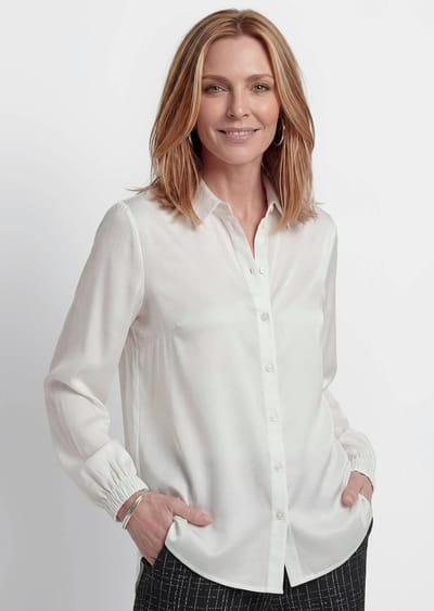 Viscose satijnen blouse met elastische manchetten - wit - Gr. 19 van Goldner Fashion