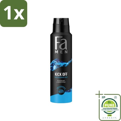 1 x Fa Men - Deodorant Lichaamsspray - Kick-Off - Verfrissend - 48 uur Bescherming - 150 ml - Deodorant Spray - 48 Uur Bescherming - Aluminiumvrije Deodorant - Verfrissend Deodorant - Huidvriendelijk Deodorant