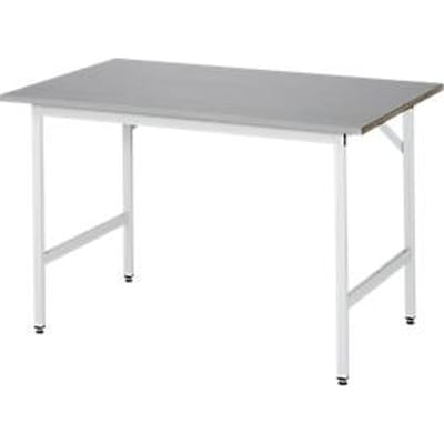 Rau werktafel Jerry, handmatig in hoogte verstelbaar, 25 mm MDF blad met roestvrij stalen bekleding, tot 300 kg, B 1250 x D 800 x H 800-850 mm, zilver/lichtgrijs