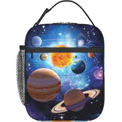 Zonnestelsel Ruimte Planeten Universum Geïsoleerde Lunchtas voor Vrouwen Kinderen Draagbare Voedseldozen Thermische Lunchbox Tote One Size gray