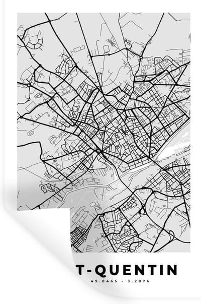 Muurstickers - Sticker Folie - Saint-Quentin - Plattegrond - Frankrijk - Kaart - Stadskaart - 20x30 cm - Plakfolie - Muurstickers Kinderkamer - Zelfklevend Behang - Zelfklevend behangpapier - Stickerfolie