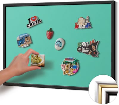 Wallfluent - Munt Magneetbord in Effen Kleuren - 70 cm x 50 cm - Magneetbord met Zwarte Frame - Muntkleur - Magnetisch Bord Rechthoekig - Magneetbord met Effen Frame - Magnetisch Bord voor aan de Wand