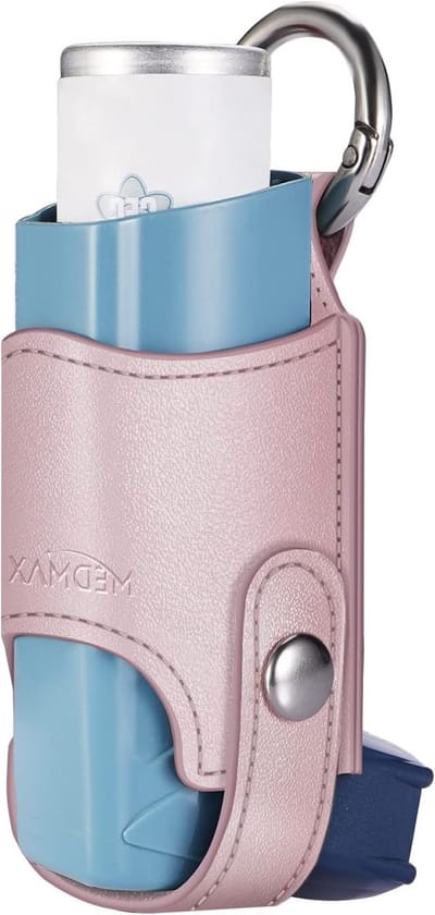 Astma Inhalator Houder van Faux Leer, Lichtgewicht Draagtas met Carabiner Haak, Geschikt voor Ventolin Inhalator, Ideaal voor Reizen en Bescherming, Roze Goud