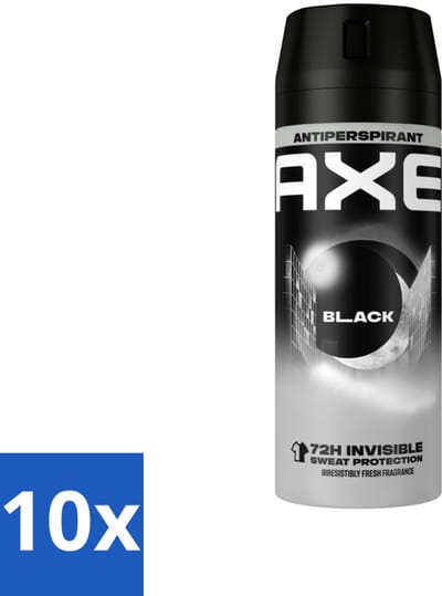 10 x Axe - Deodorant Spray - 72hrs Anti Sweat - Black - 150 ml - Anti Transpirant Spray - Zweet Bescherming - 72 Uur Bescherming - Citroen Geur - Munt Geur