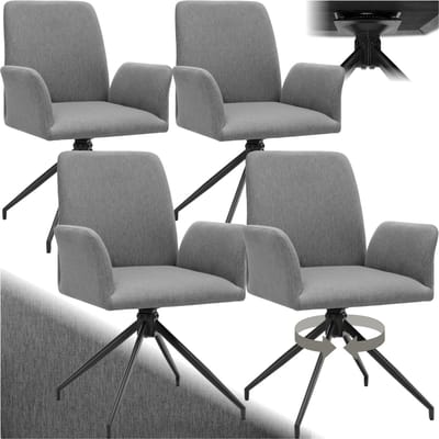 tectake® Draaifauteuil Daya - Set van 4 Draaifauteuils met Armleuning - 360° Draaibare Eetkamerstoel - Draaibare Fauteuils - Gestoffeerd - Antraciet