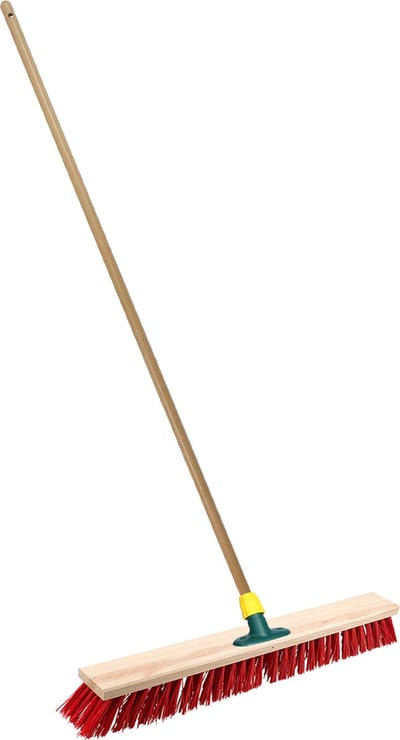 Brumag Straatbezem/buitenbezem - hout/kunststof - steel 120 cm - borstelkop breed 50 cm - rood - met steelhouder