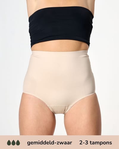 Moodies menstruatie ondergoed - Corrigerende High Waist Hiphugger - gemiddeld/zwaar kruisje - maat M - beige