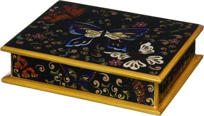 Gedecoreerde Juwelendoos - Glazen Opbergdoos - Sieraden Opbergen - Handgeschilderd Design - Rechthoekig - Zwart